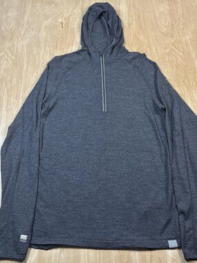 Meriwool Layers Hoodie Men Large Dark Gray Merino Wool Base Layer 1/4 Zip 190g.